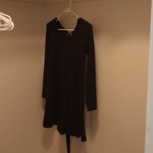 A. Byer Long Sleeved Slate Gray Dress with Ribbon Ties